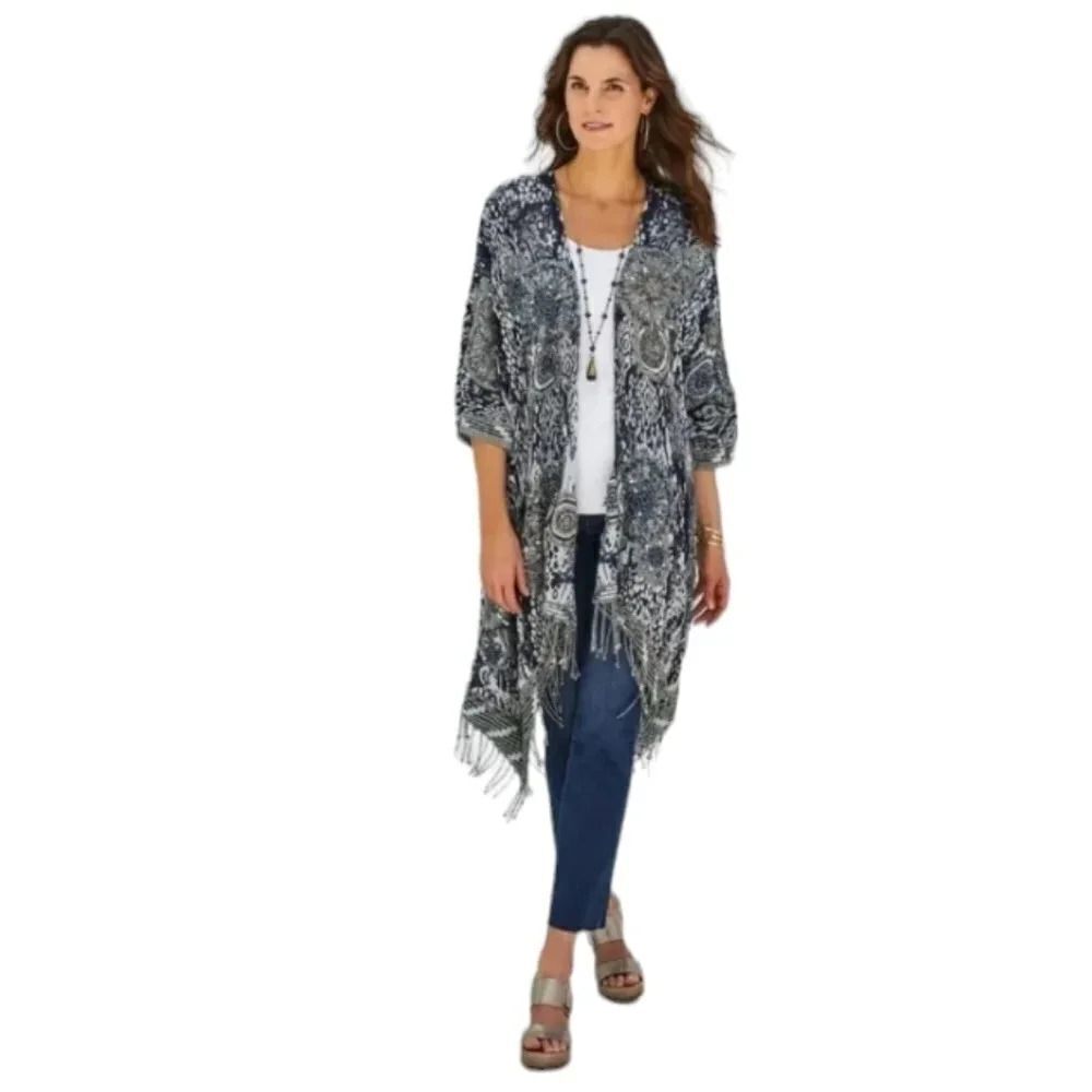 Soft Surroundings Emory Embroidered/Beaded Wool Blend Cardigan Petite Small Med